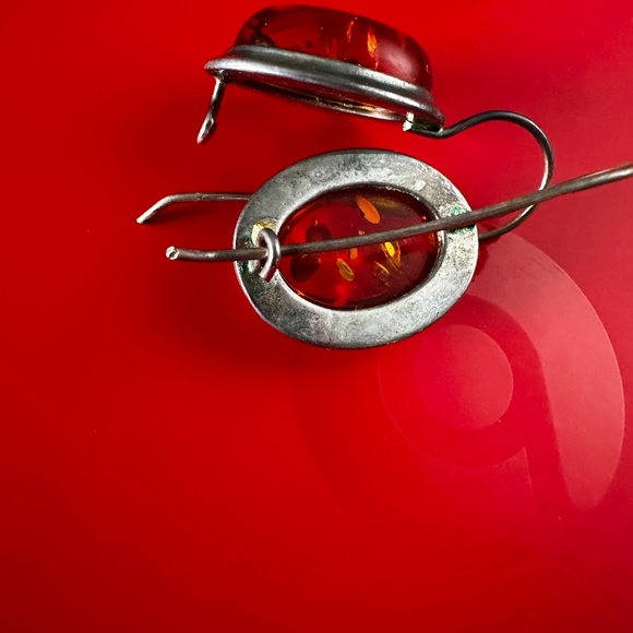 SS & AMBER EARRINGS - Picture 4 of 7